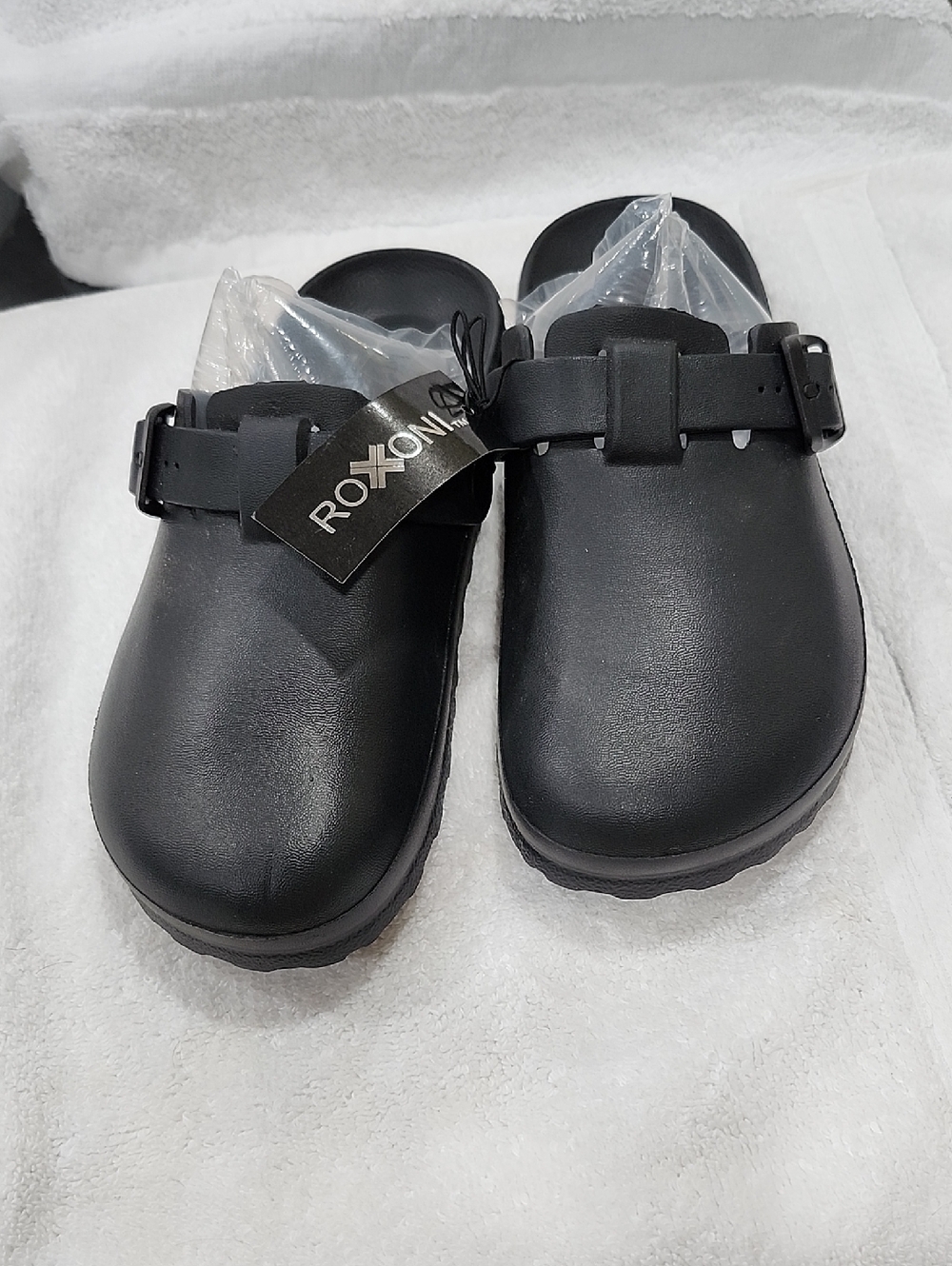 ROXONI BLACK SLIP-ON CLOG MULES